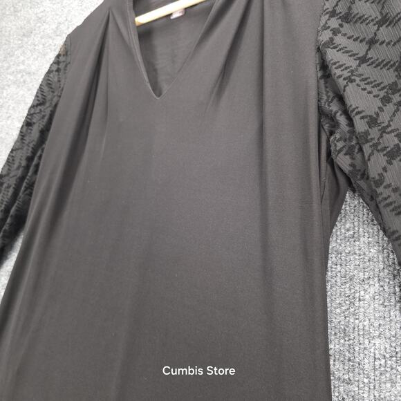 Tommy Hilfiger Dress Womens 10 Black V-Neck Long Sleeve Sheer Flocked A-Line - Picture 6 of 16